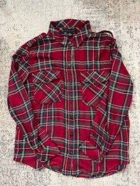 🧡3/15 Sanctuary Red Plaid Button-Down Rayon Shirt Women's M